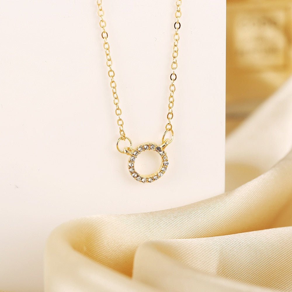YWZIXLN 2022 Trend Elegant Jewelry Crystal Circle Pendant Necklace Golden Color Unquie Women Fashion Necklace Wholesale N0186