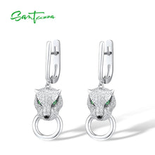 Load image into Gallery viewer, SANTUZZA Silver Earrings For Women Pure 925 Sterling Silver Dangle Panther Earrings Long Cubic Zirconia brincos Fine Jewelry
