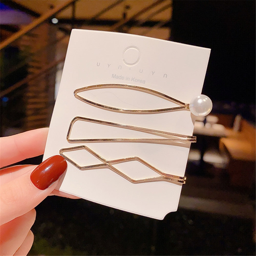 1 Set Korea Simple Metal Hair Clips for Women Geometric Rhombus Gold Silver Color Hairpins Hair Accessories Barrettes Clips
