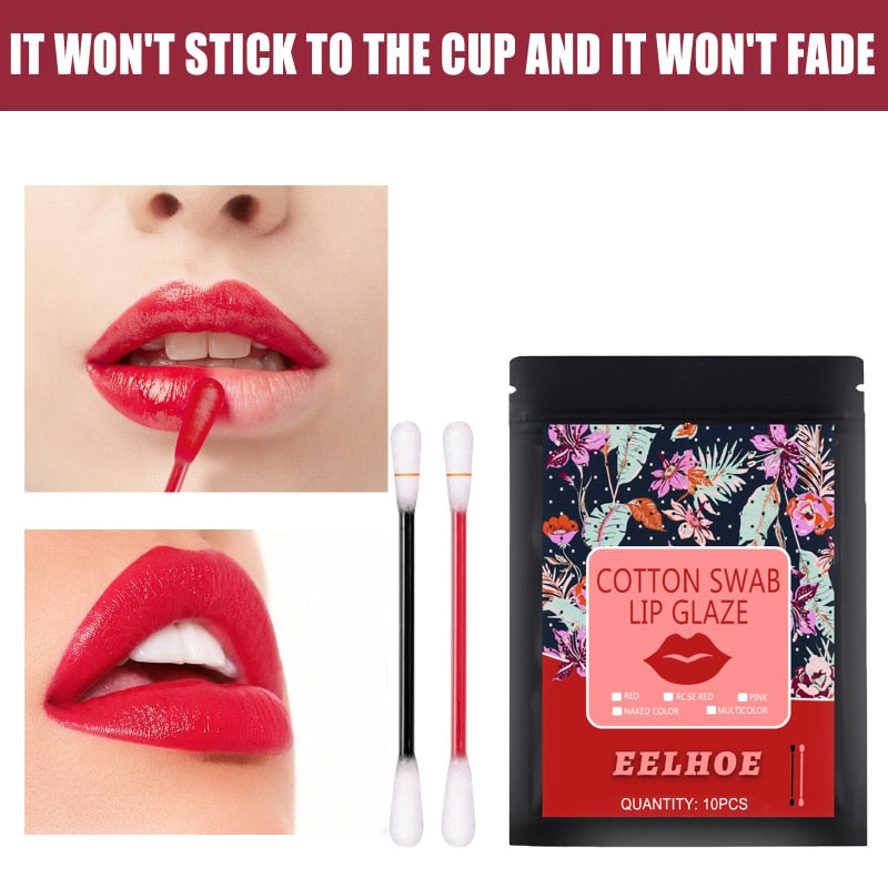 20Pcs/set Cotton Swab Lip Tint Long Lasting Not Easy to Fade Tattoo Lipstick Makeup Cosmetics Cigarette Case Liquid Lip Gloss