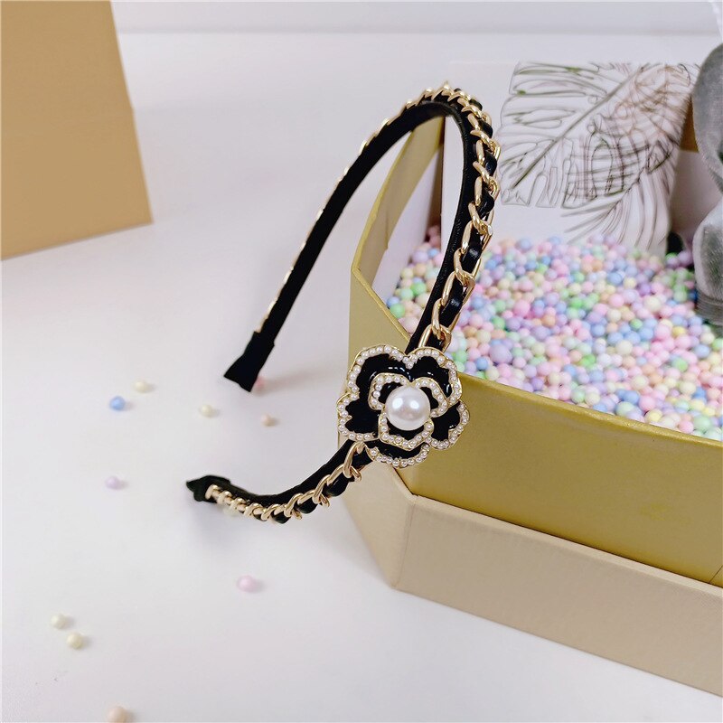Slim Narrow Headband For Women Girl PU Leather Chains 5 Simple Camellia Hair Band Accessories Korean New Wholesale Office Gift