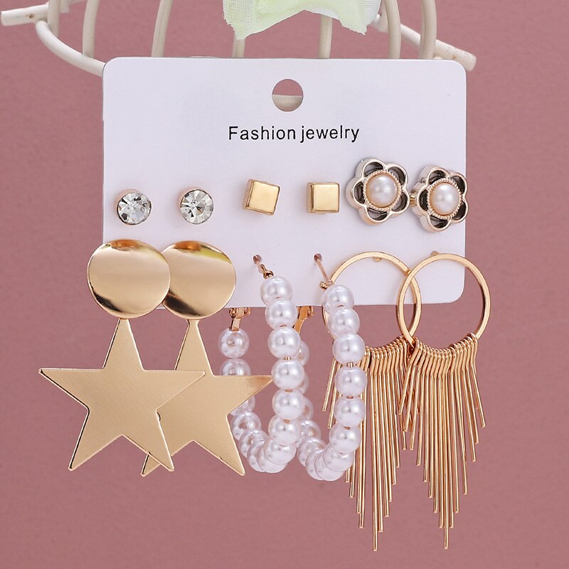 Fashion Gold Silver Color Round Hoop Star Pendant Drop Earring for Women Charm INS Classic Geometric Asymmetric Earring Jewelry