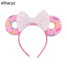 Load image into Gallery viewer, 2022 Macaron Sequins Summer Mouse Ears Hairband Women Girls Hair Bows Donuts Ears Headband Kids Birthday Party Hair Accessories
