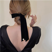 Load image into Gallery viewer, Lystrfac Vintage Velvet Hair Bow For Women Long Ribbon Pearl Hairpin Simple Top Clip Ladies Hairgrips Hair Accessories