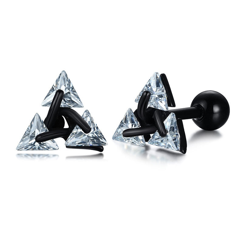 Vnox Punk Stud Earrings for Men, Triangle AAA CZ Stone Earrings, Geometric Stainless Steel Cool Rock Boy Ear Jewelry