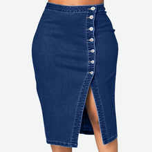 Load image into Gallery viewer, funninessgames  Vintage Jeans Skirts Women Summer  New Style Split Ripped Fashionable Sexy Button Long Retro Old Bag Hip Skirt Denim Skirt