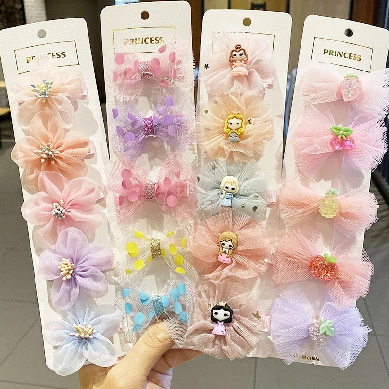 5PCS/Set New Cute Colorful Bow Hair Clips For Girls Sweet Headband Hair Ornament Barrettes Hairpin Kids Fashion Hair Accessories