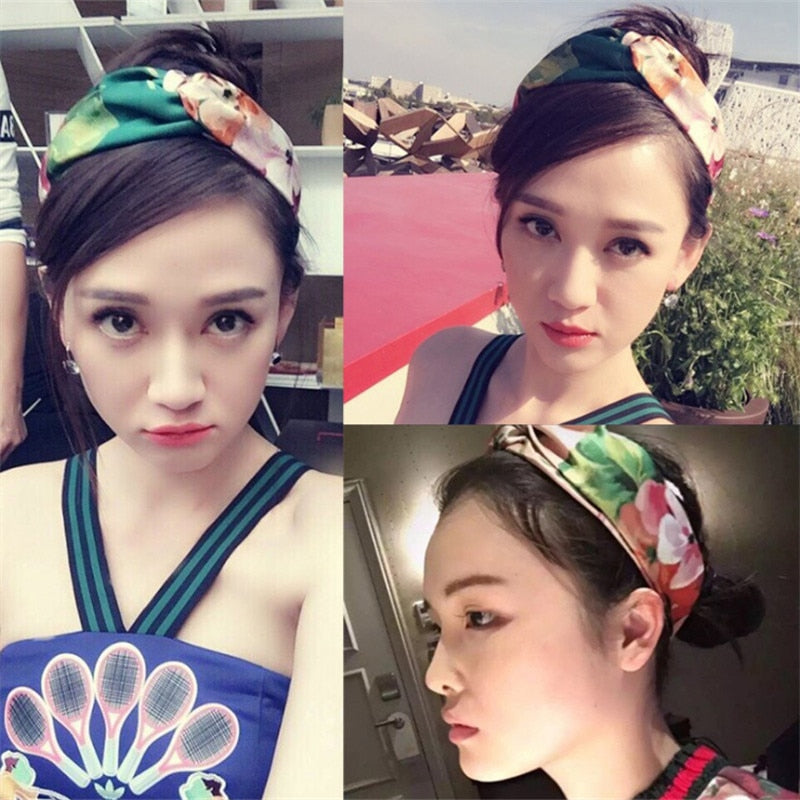 2022 New Fashion Chiffon Women Headband Flower Print Girl Hair Accessories Hair Band