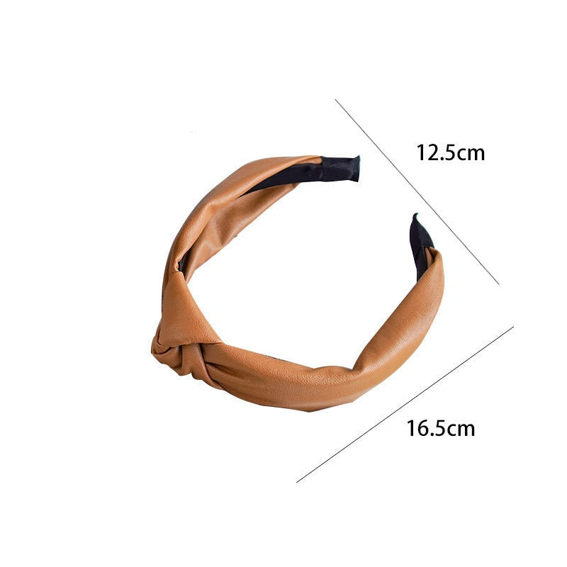 Retro Knotted Headband Handmade PU Leather Hairbands For Women Top Knotted Girls Hair Band Female Head Hoop Hair Accessories