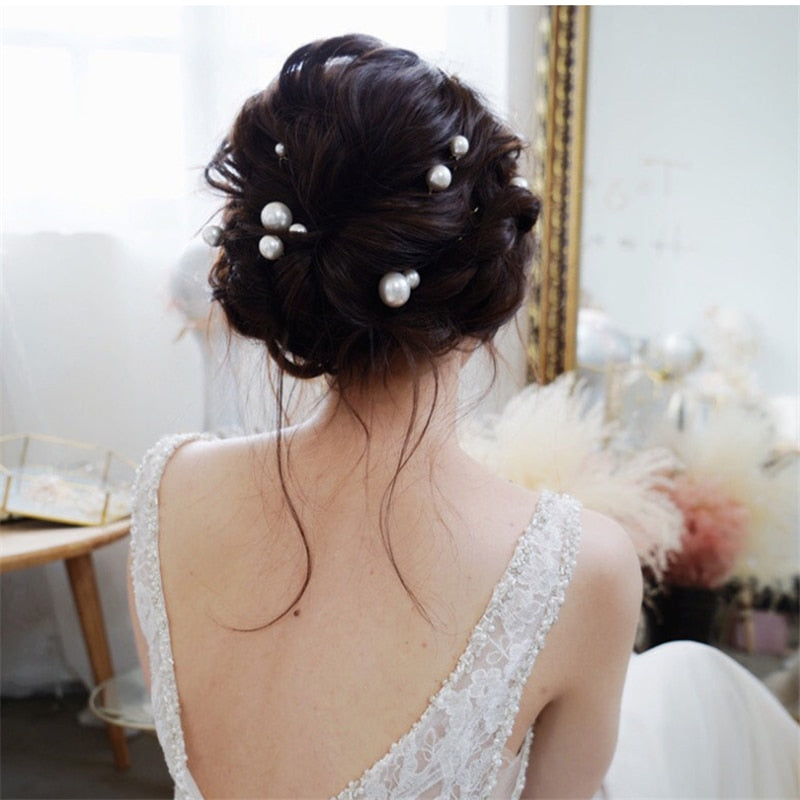 Women U-shaped Pin Metal Barrette Clip Hairpins Simulated Pearl Bridal Tiara Hair Accessories Wedding Hairstyle Design Tools