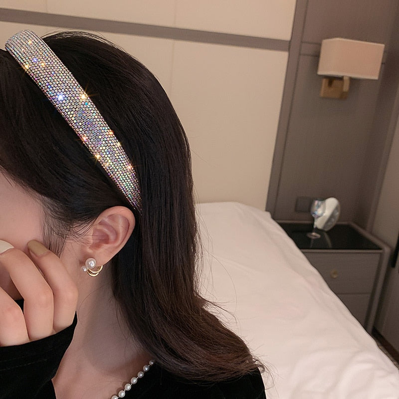 FYUAN Shiny Full Rhinestone Headbands Silver Color Hairbands Velvet Headwear for Women Hair Accessories Jewelry Gifts