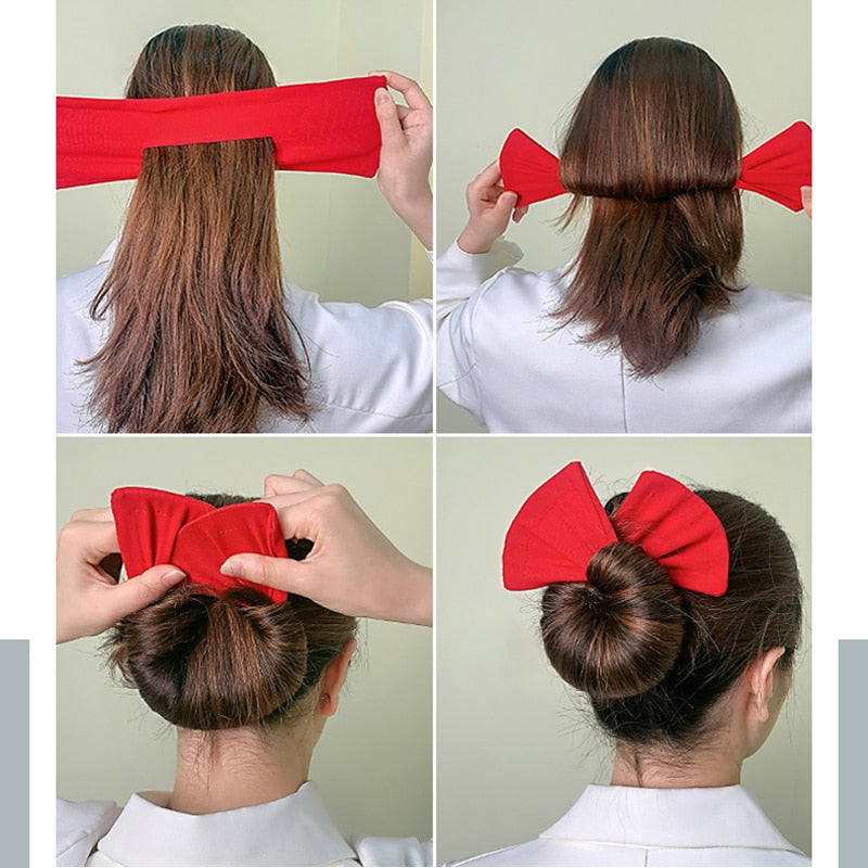 AMORCOME Multicolor Deft Bun Print Headband Hairpin for Women Girl Cloth Hair Circle Bun Maker Ponytail Holder Hair Accessories