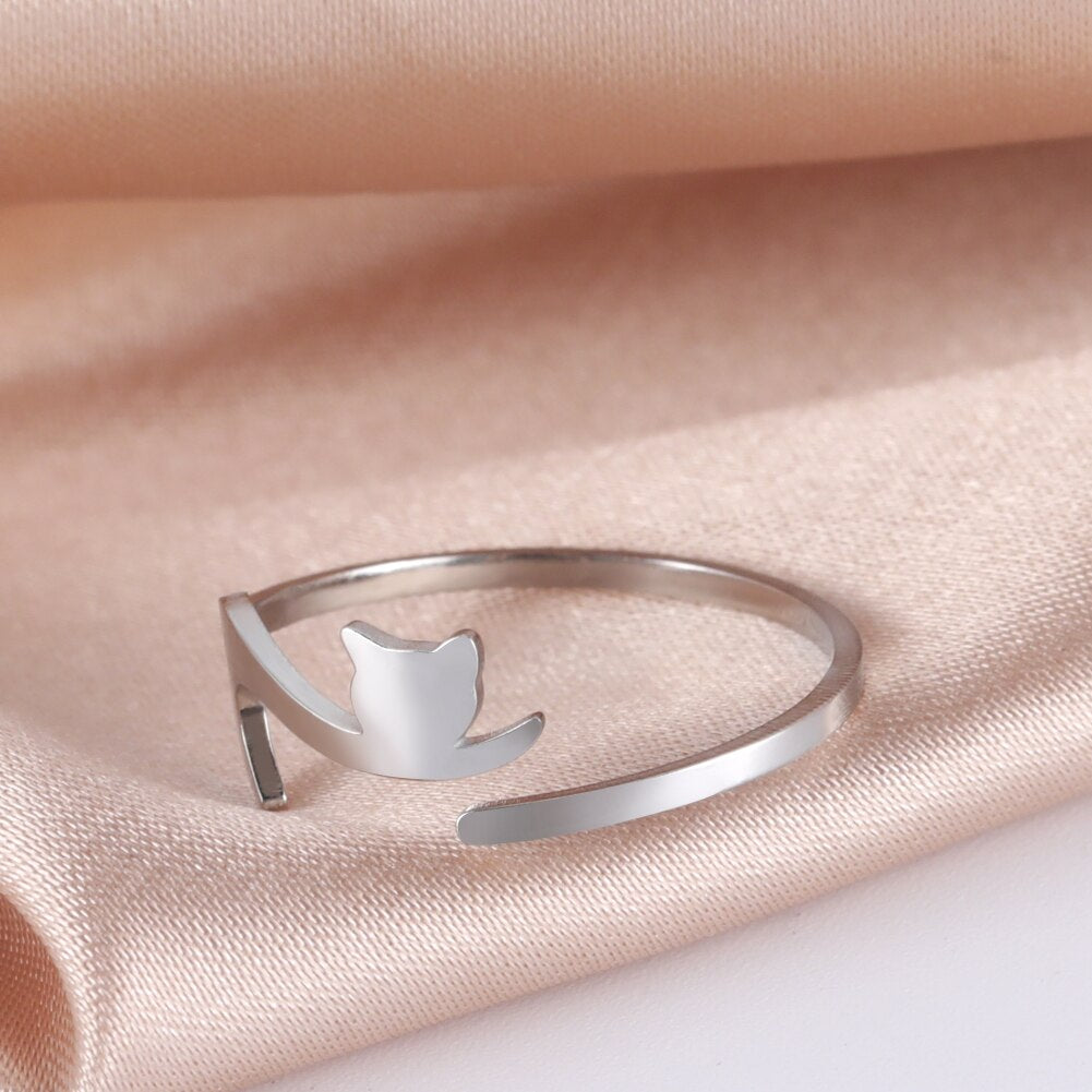 Teamer Stainless Steel Rings for Women Adjustable Ring Heart Cat Paw Flower Snake Star Wings Finger Jewelry Gift 2022 Wholesale
