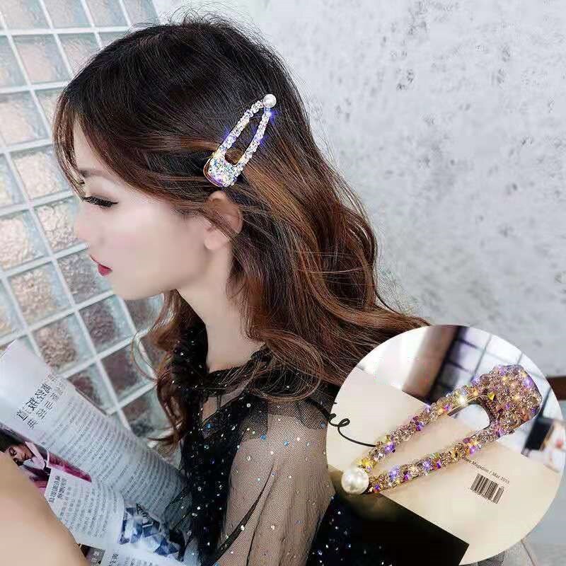 Korea Shiny Rhinestones Hair Clips Women Crystal Hairpin Geometric Waterdrop Imitiation Pearl Hair Accessories Girl Dropshipping