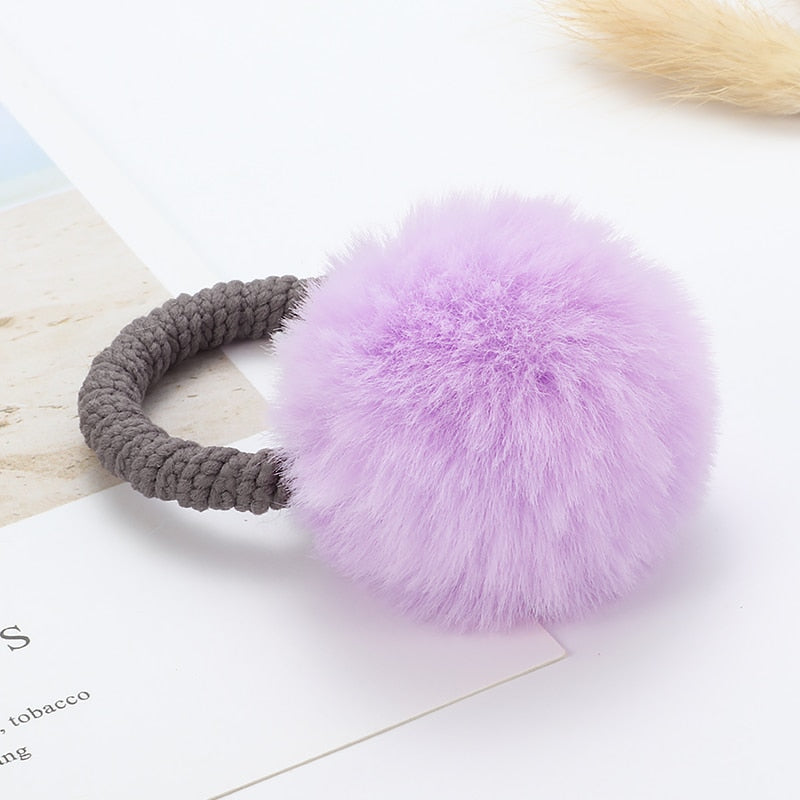 Cute animal hair ball rabbit hair ring girls rubber band elastic hair bands Korean headwear children hair Accessories ornaments