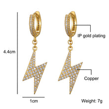 Load image into Gallery viewer, Hip Hop 1Pair Iced Zircon Lighting Earring Gold   Color Micro Paved AAA+ Bling CZ Stone Earrings For Men Jewelry