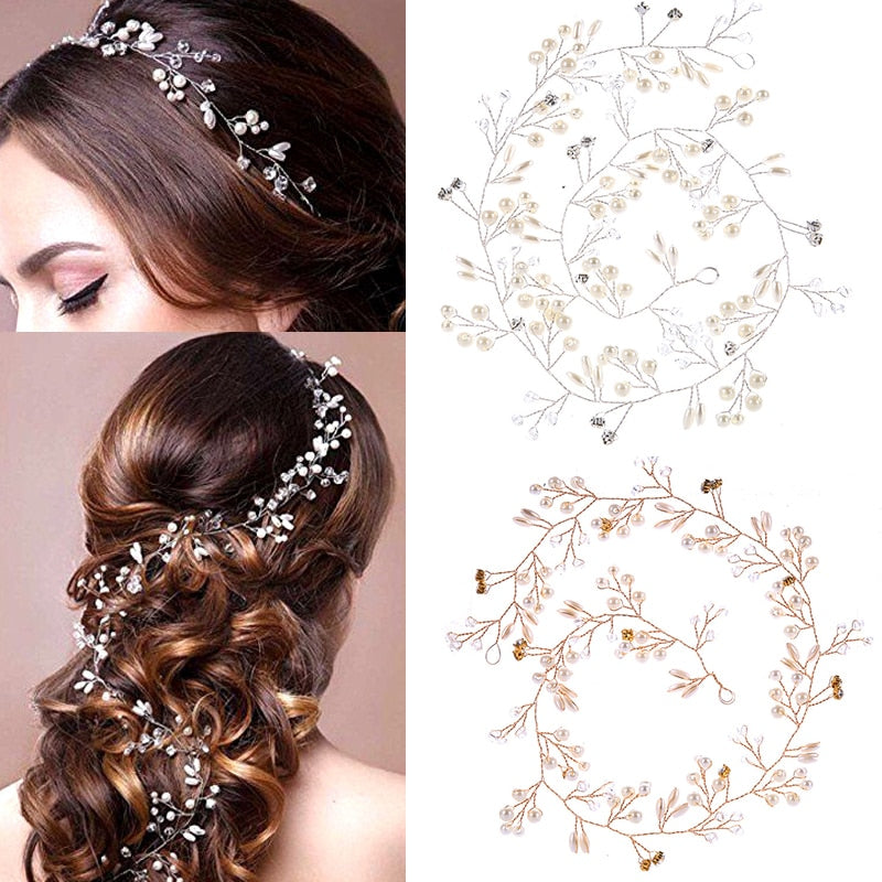 Brial Hair Jewelry Crown Headpiece Pearl Crystal Leaf Bride Tiaras Wedding Vine Hair Accessories headdress Headbands Hairdress
