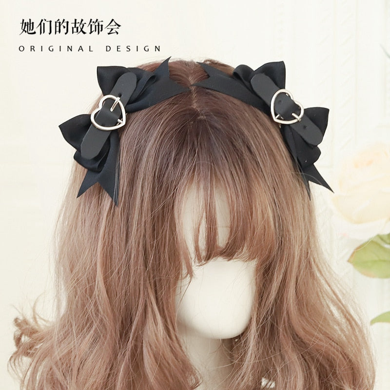 Black Goth Punk Hair Clips Lolita Heart Bowknot Gothic Steampunk Hair Accessories