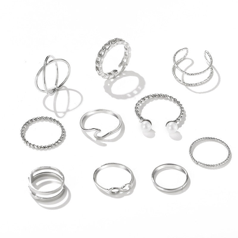 7pcs Fashion Jewelry Rings Set Hot Selling Metal Alloy Hollow Round Opening Women Finger Ring For Girl Lady Party Wedding Gifts