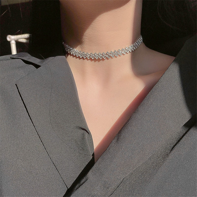 FYUAN Fashion Full Rhinestone Choker Necklaces for Women Geometric Crystal Necklaces Weddings Jewelry Party Gifts
