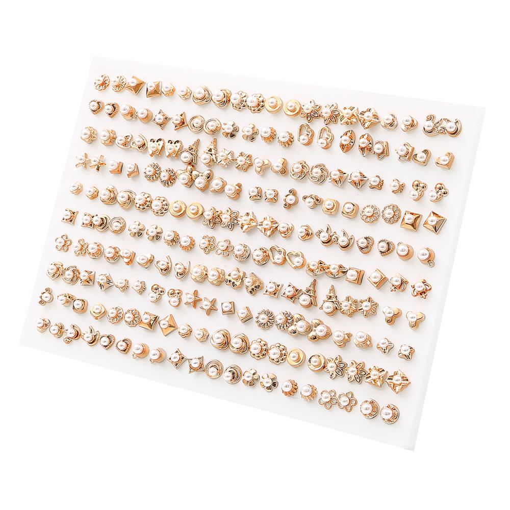 18/36/100pairs Mixed Styles Rhinestone Flower Geometric Animal Crystal Plastic Small Stud Earrings Set For Women Girls Jewelry