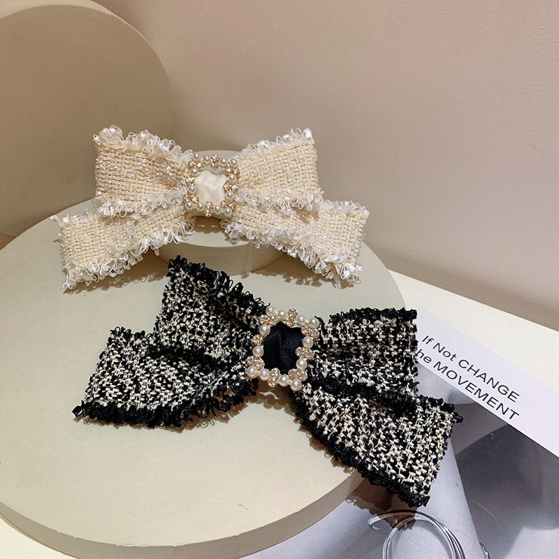 Fabric Bow Tassel Hairpins Pearl Crystal Hair Clips for Women Handmade Female Luxulry Jewelry Headwear Korean Hair Accessories