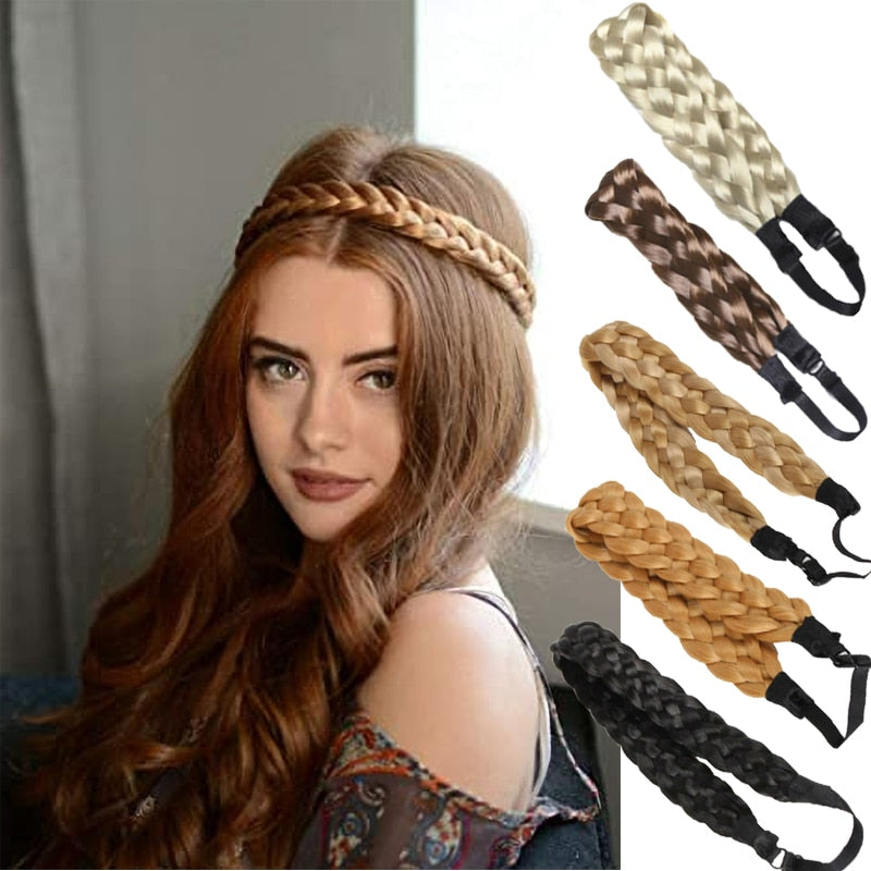 Women Girls Synthetic Wig Braided Hair Bands Elastic Hairbands Twist Headband Scrunchie Princess Headwear Girls Hair Accessories