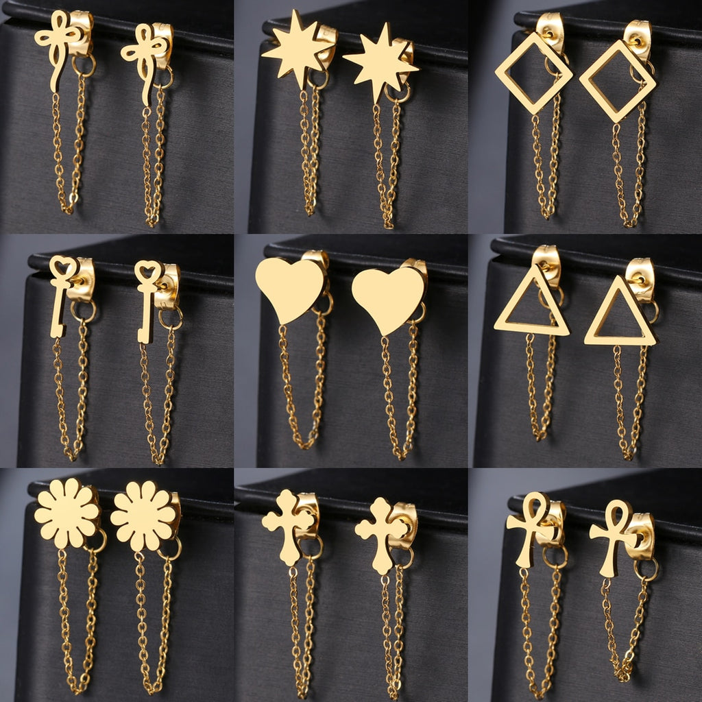 Stainless Steel Earrings 2022 Trend Cross Geometric Element Stars Heart Fashion Tassel Chain Earrings For Women Jewelry Friends