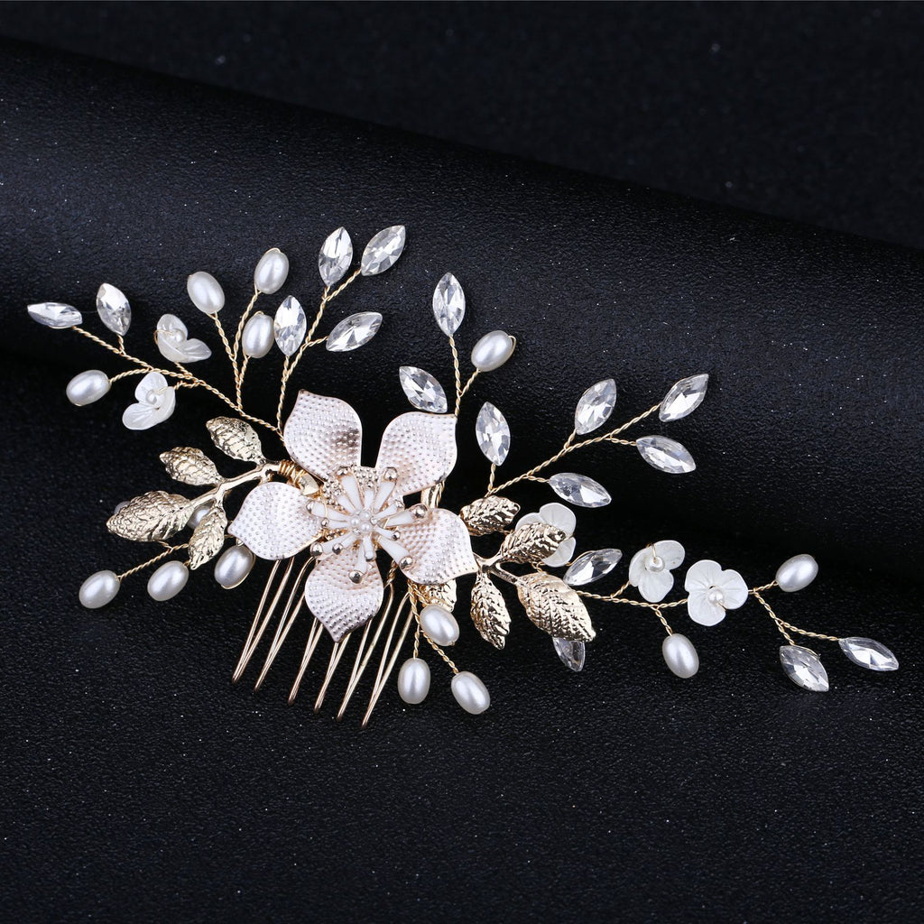 Ruoshui Woman Elegant Cystal Pearl Hair Stick Wedding Hair Comb Bridal Hair Accessories Updo Headpieces Lady Fashion Jewrly
