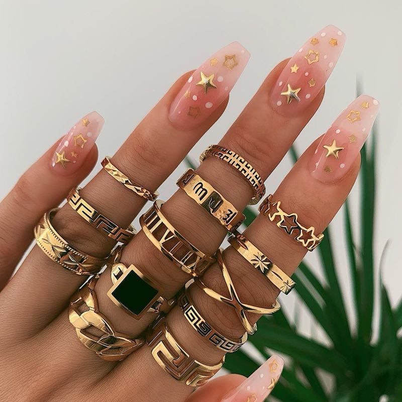 KSRA Boho Vintage Gold Star Knuckle Rings For Women BOHO Crystal Star Crescent Geometric Female Finger Rings Set Jewelry 2022
