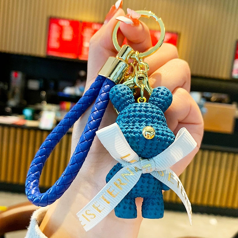 Creative Resin Woolen Knitting Rabbit Keychain Cute Cartoon Bunny Doll Keyring Women Men Bag Car Pendant Key Chains Jewrly Gift