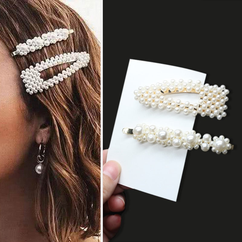 1Set Handmade Pearls Hair Clips Pin for Women Fashion Geometric Flower Barrettes Headwear Girls Sweet Hairpins Hair Accessorie