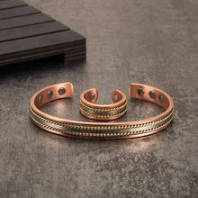Load image into Gallery viewer, Jewelry-Set Magnetic Copper Bracelet Ring Healing Energy Jewelry Sets for Women Rose Gold Adjustable Cuff Ring Bracelets Bangles