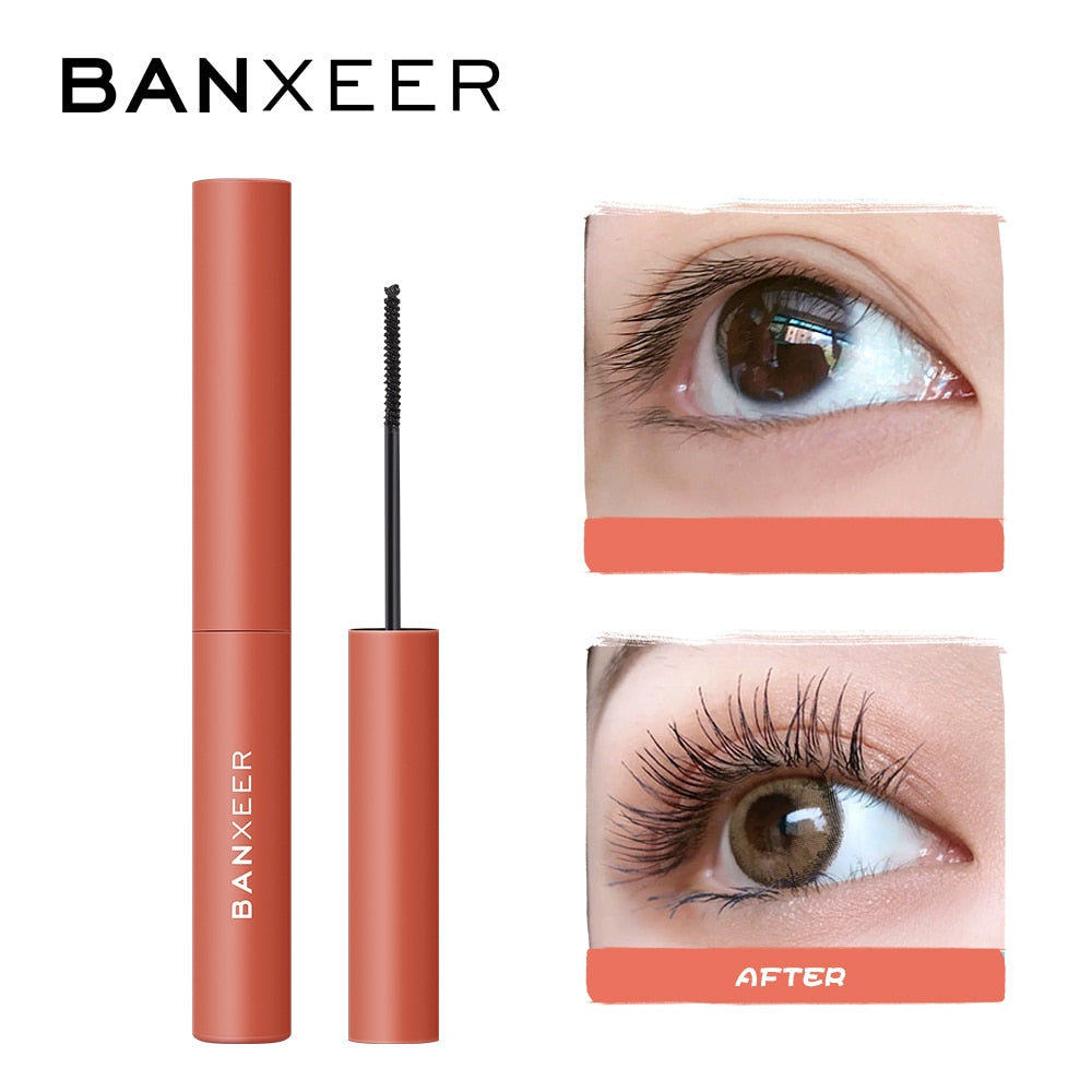 BANXEER Ultra-Fine Eyelashes Long Mascara 4D Silk Fiber Waterproof Curling Mascara Volume Extension Female Cosmetics Makeup
