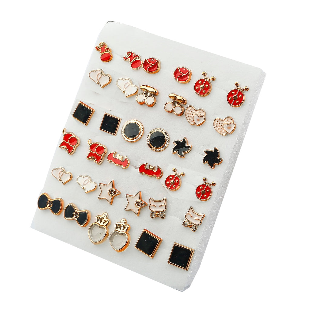 18/36Pairs Women Acrylic Crystal Small Stud Earrings Set Girl Child Heart Star Animal Moon Crown Plastic Earring Brincos Jewelry