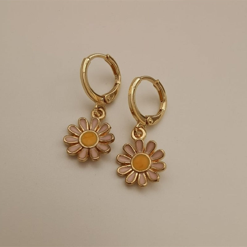 Delicacy Gold Daisy Sunflower Hoop Earring Endless Hoops Dangle Simple Everyday Holiday Gift for Her Bridesmaid Women Jewelry