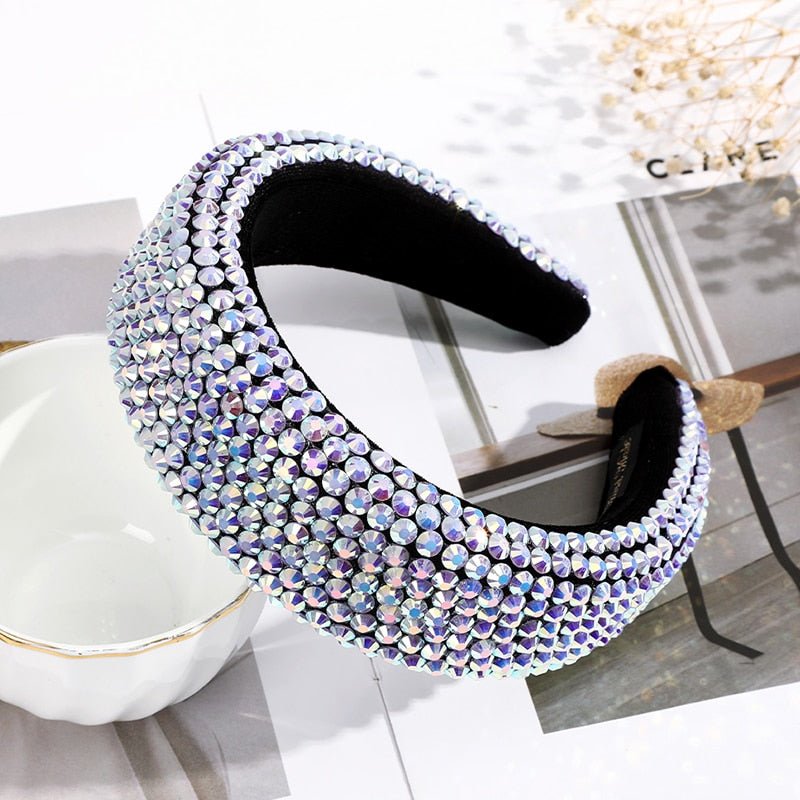 AWAYTR New Rhinestone Full Crystal Headbands for Women Wide Elastic Hairbands Baroque Diamond Tiara Hair Accessories Headdress