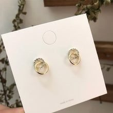 Load image into Gallery viewer, Korean Simple Double Circle Gold Color Metal crystal Drop Earrings For Women Fashion Small Pendientes Jewelry Best Friend Gifts