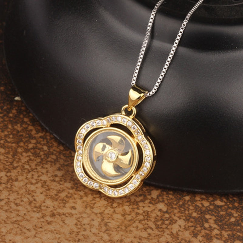New Arrival Rotatable Windmill Pendant Necklace AAA Cubic Zirconia Pave Gold Silver Color Crystal Necklace Jewelry Women Men
