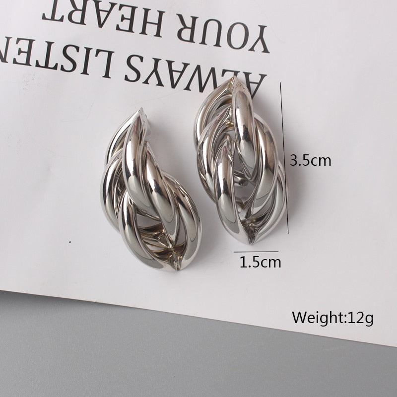 Twist Metal Stud Earrings for Women Hollow Geometric Statement Gold Color Earrings Personality Unusual Earrings Trend Brincos