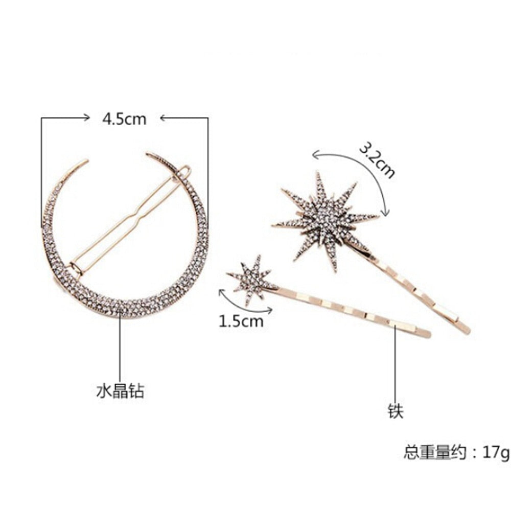 New Fashion Rhinestone Hair Clip Geometric Star Moon Shape Hairpin Headband Crystal Hair Accessories For Women Girls Headwear