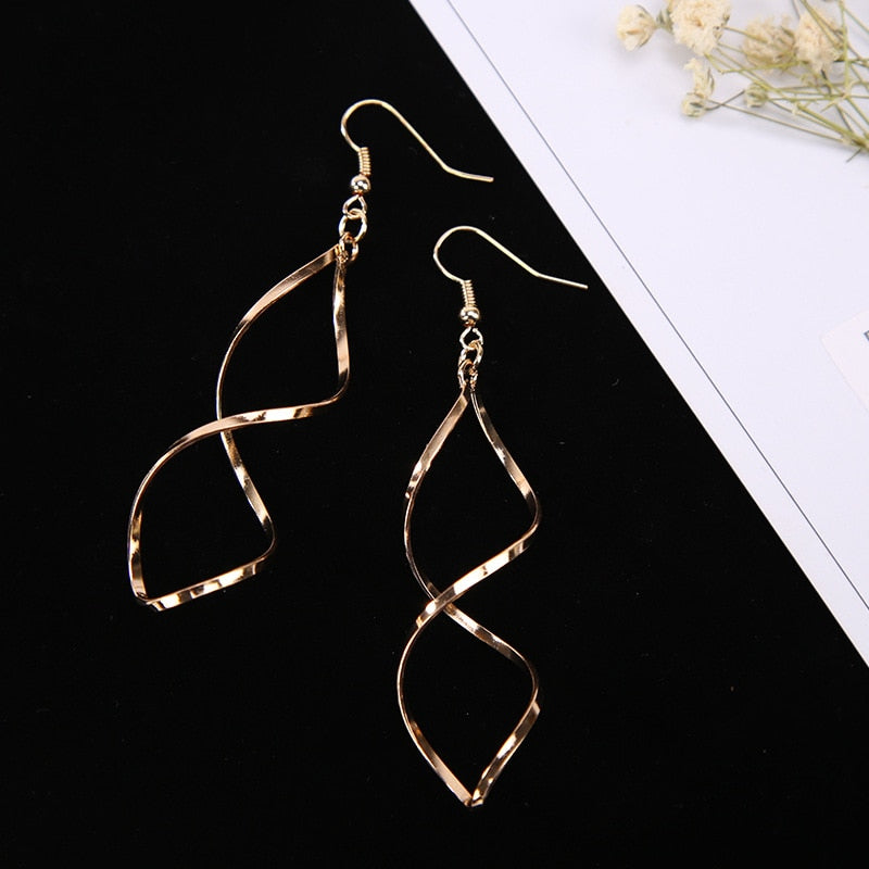 Fashion Simple Spiral Drop Earrings For Women Long Curved Wave Dangle Earrings Statement Wedding Party Jewelry Wholesale