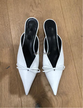 Load image into Gallery viewer, 2022 Summer New  Satin Knife Point Bow Sling Back Kitten Heel Mules Pumps Women Shoes High Heels  Handmade to Order Big Size