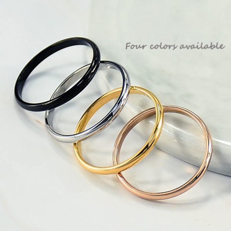 2mm Stainless Steel Thin Ring Rose Gold Black For Women Men Minimalist Ring Jewelry Party Simple Fashion Gift Size 3 To 10
