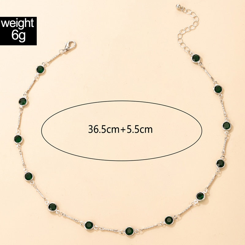 Tocona Tredny Green Rhinestone Chain Choker Necklace for Women Gold Color Alloy Metal Handmade Jewelry Accessories Collar 15633