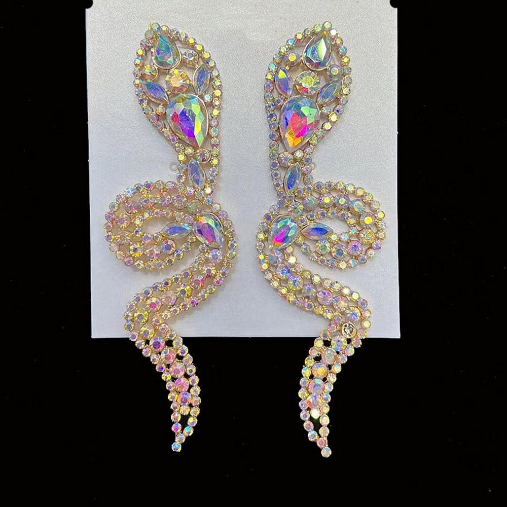 Exaggerated Black Rhinestone Big Snake Long Drop Earrings Jewrly for Women Luxury Crystal Animal Statement Dangle Earings Gift