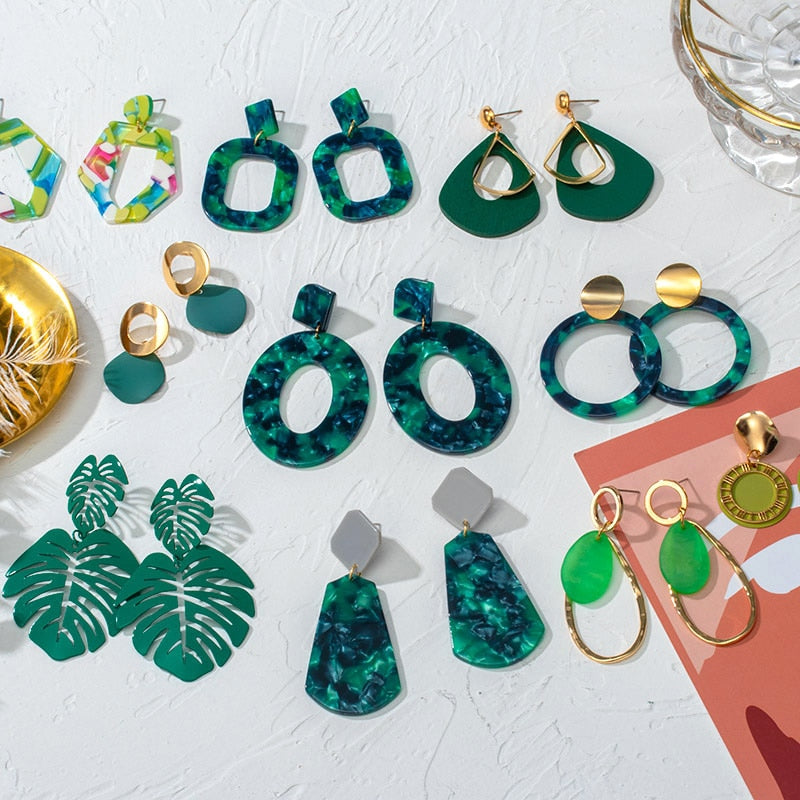 POXAM New Korean Statement Earrings for women Green Cute Arcylic Geometric Dangle Drop Gold Earings Brincos 2022 Fashion Jewelry