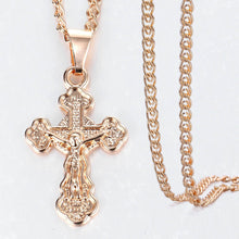 Load image into Gallery viewer, Cross Crucifix Clear Crystal Pendant Necklace for Men Women 585 Rose Gold Prayer Jesus Snail Link Chain Wholesale Jewelry GPM26
