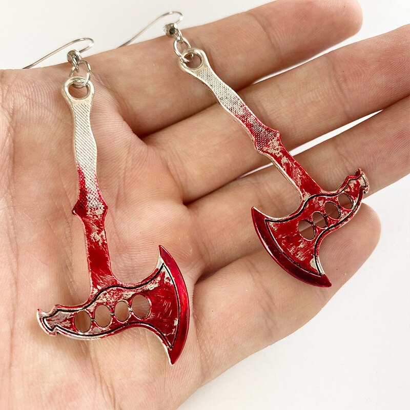 2022 Goth Horrible Blood Scissors Earrings Handmade New Fashion Bloodstained Sword Axe Punk-Style Halloween Dangle Earrings