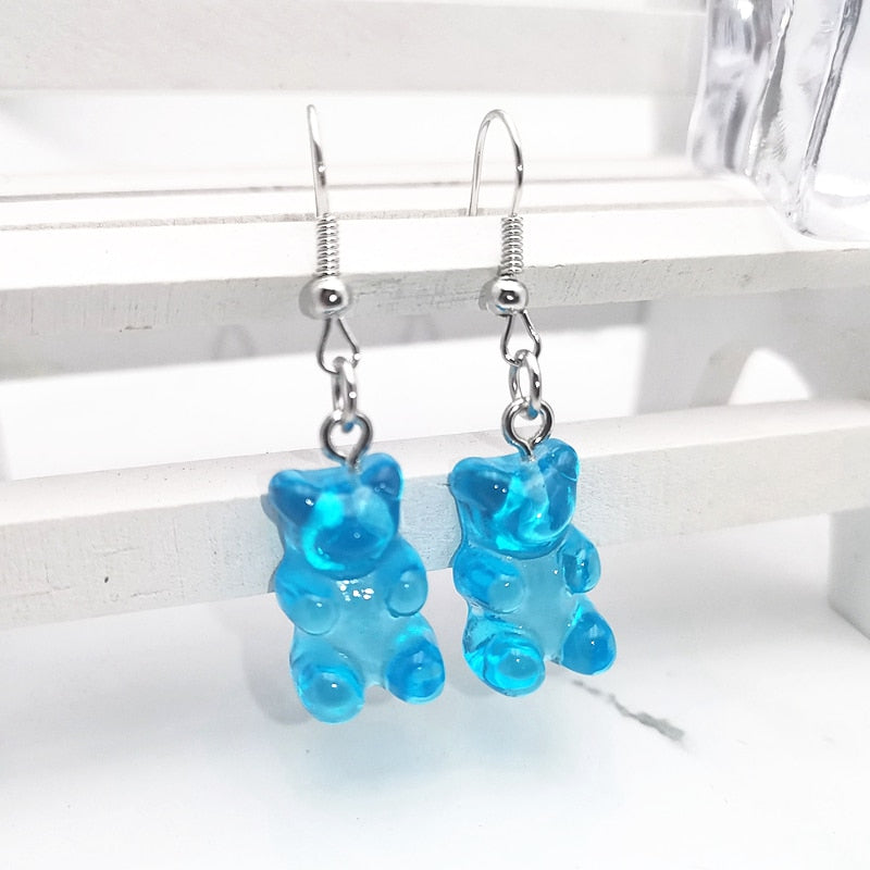 1 Pair of Cute Resin Gummy Bear Earrings Women's 33 Colors Candy Animal  Girl Jewelry Gift Pendant
